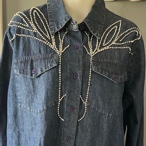 Embellished Denim Shirt with Rhinestone Accents